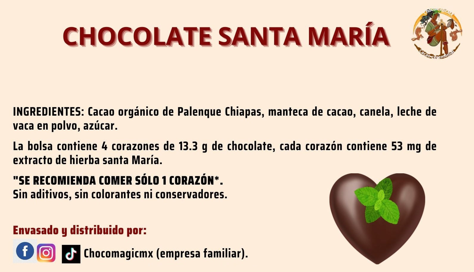 Santa María | Bolsa de 4 corazones de chocolate 💚