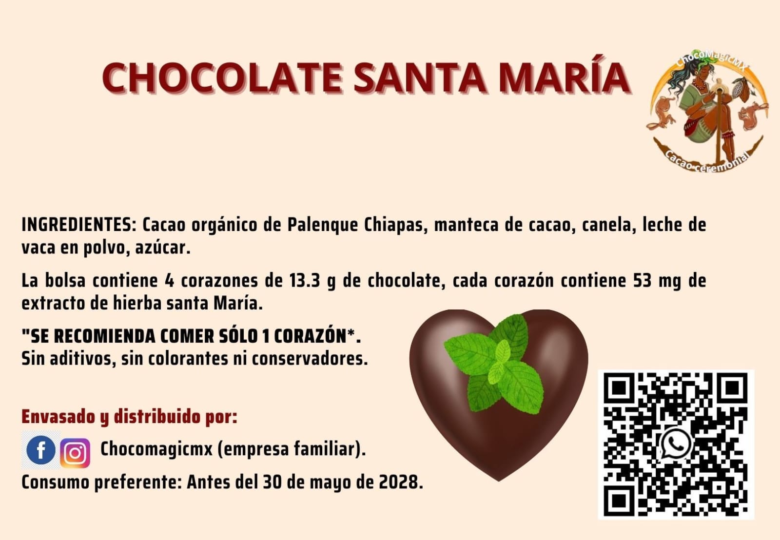 Santa María, bolsa de 4 crzns de chocolate